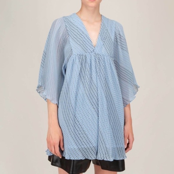 GANNI Pleated Georgette Tunic Top Blue NWT - Picture 1 of 14